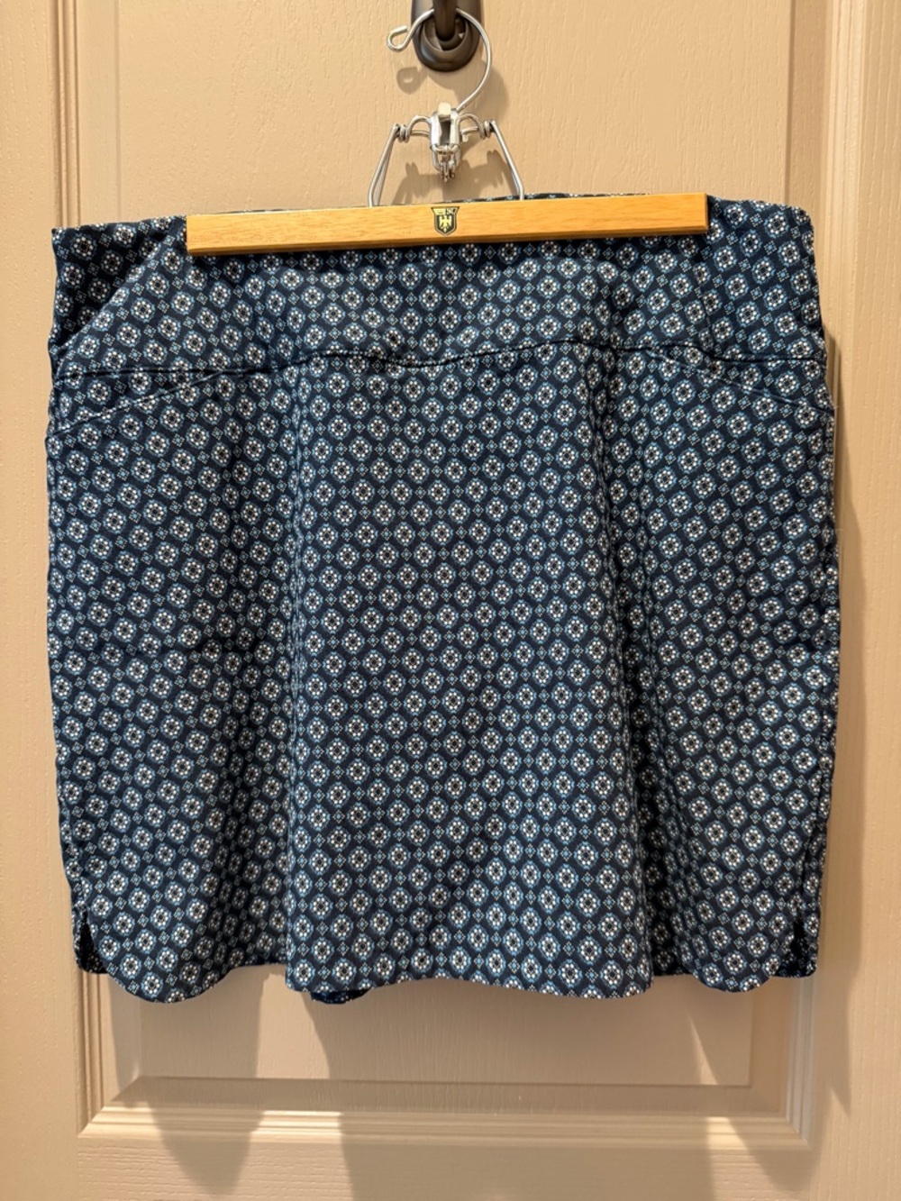 Lady Hagen Navy and White Geometric A-Line Skirt